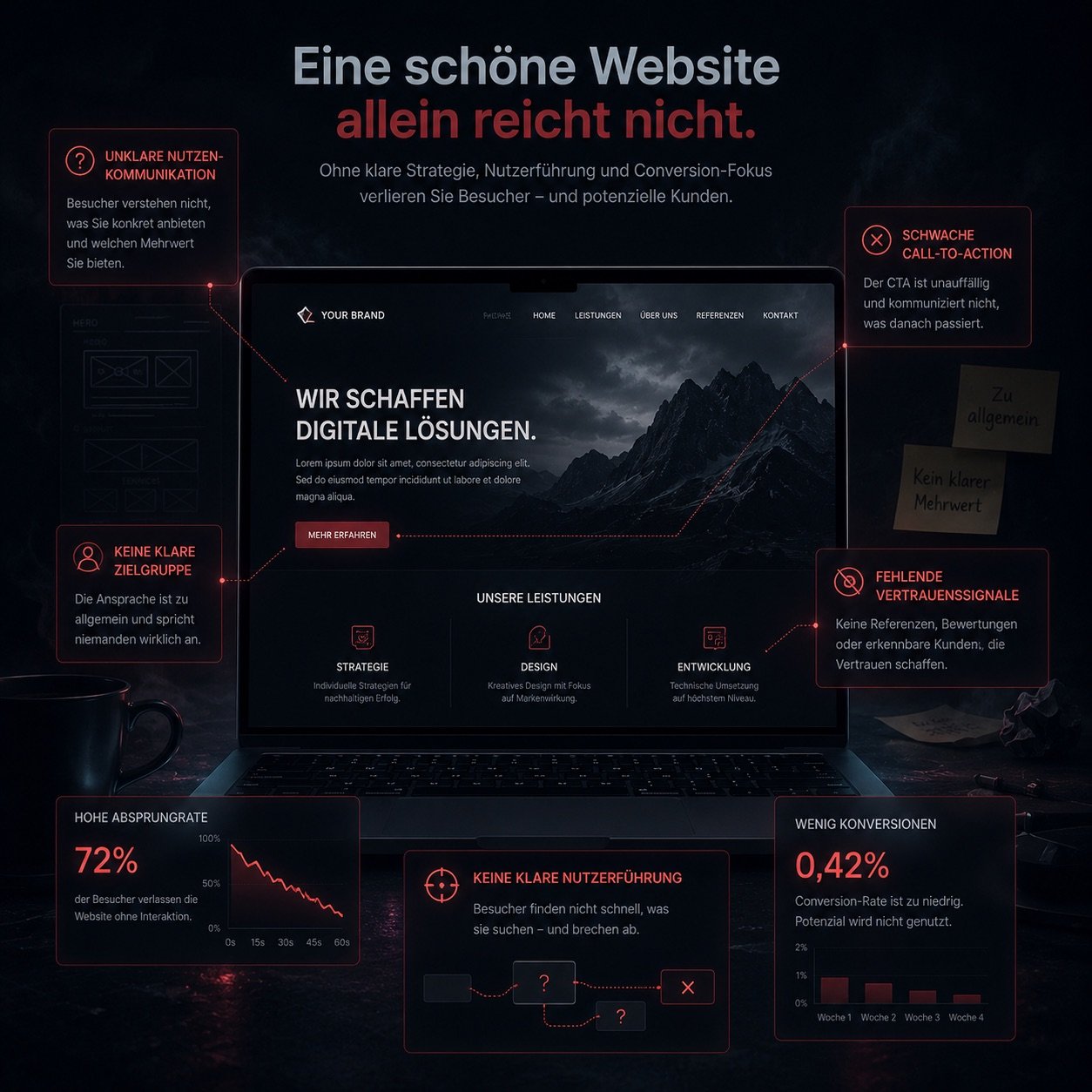 Beispiel einer Website mit Conversion-Problemen